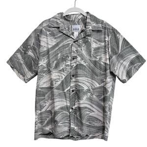 VTG Mens Hawaiian Aloha Shirt M Koi Fish Asian Waves Ocean Beach Reverse Print
